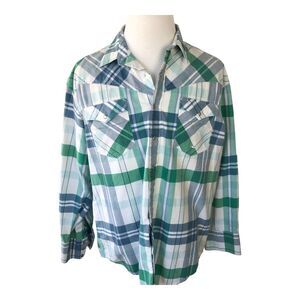Roper Mens‎ Blue Green Striped Long Sleeve Pearl Button Up Rodeo Shirt Size XL